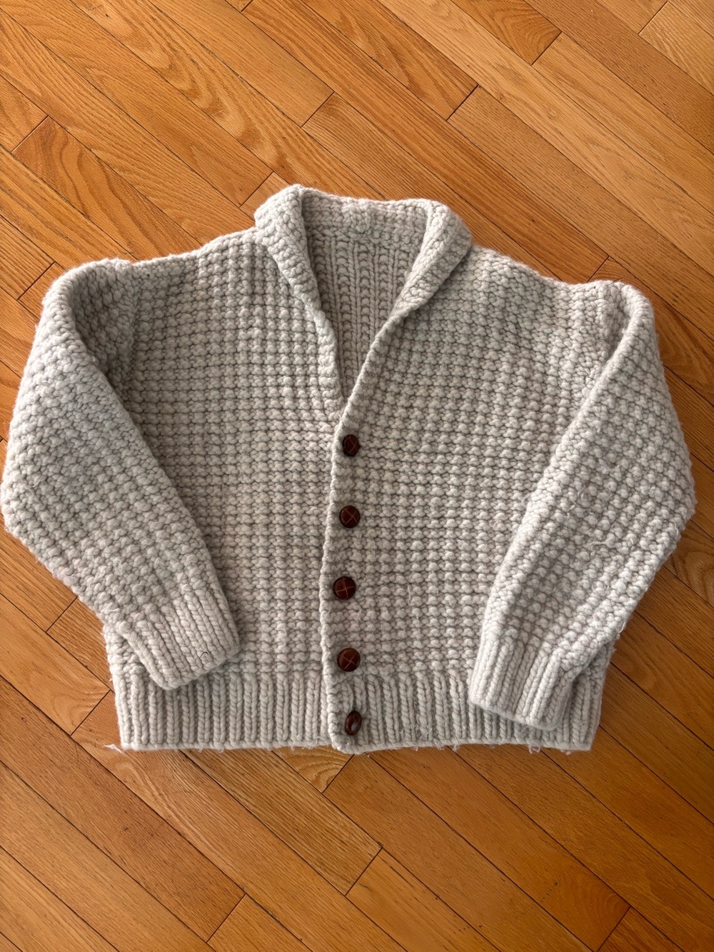 Cream Shawl Collar Chunky Knit Men's Sweater Cardigan M